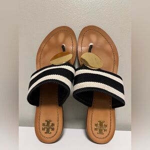 Tory Burch Patos Stripe Sandals, Black/White US 8